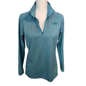 😁Womens The North Face Heather Teal Blue Quarter Zip Fitted Pullover, Size Sm